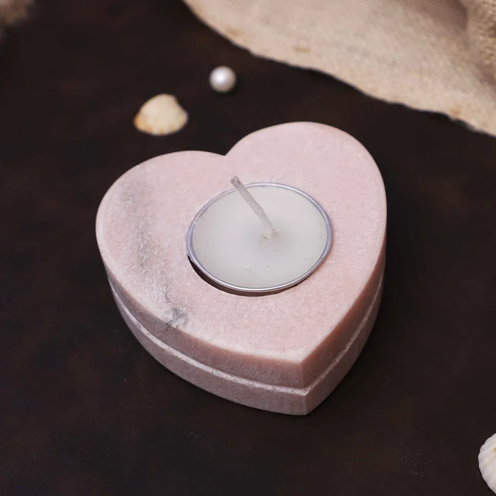 Heart-shaped Double Step Pink Marble Tealight Candle Holder