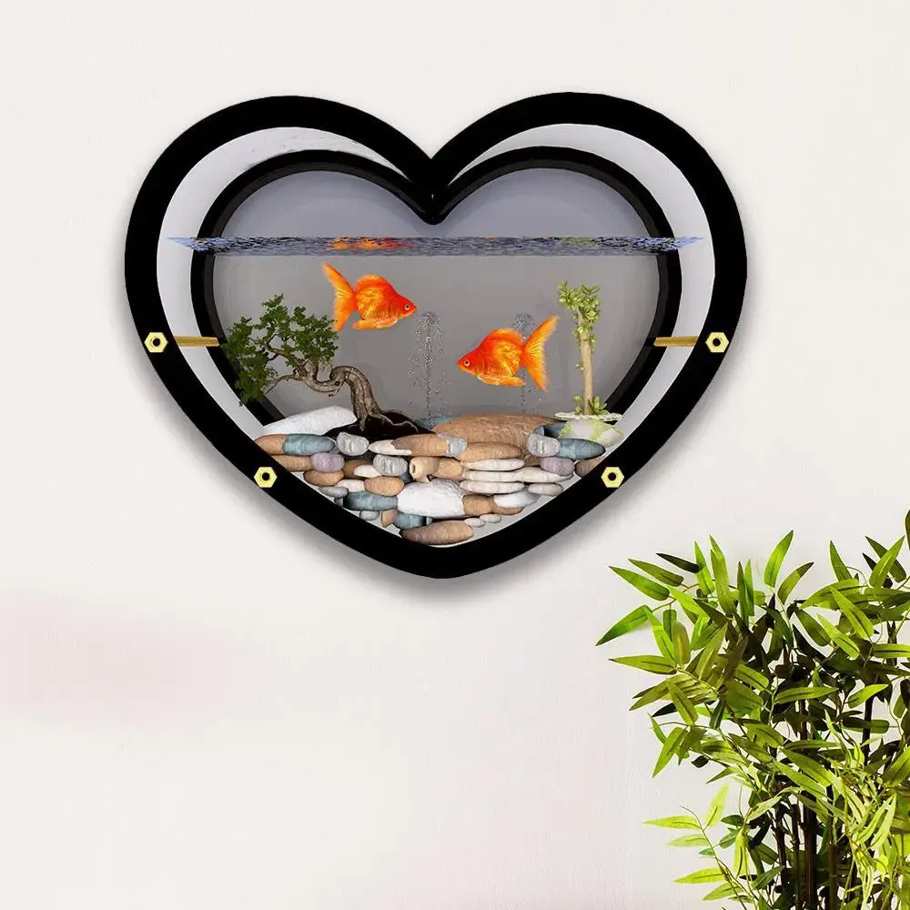 Heart Shaped Transparent Wall Aquarium / Terrarium With Air Pump