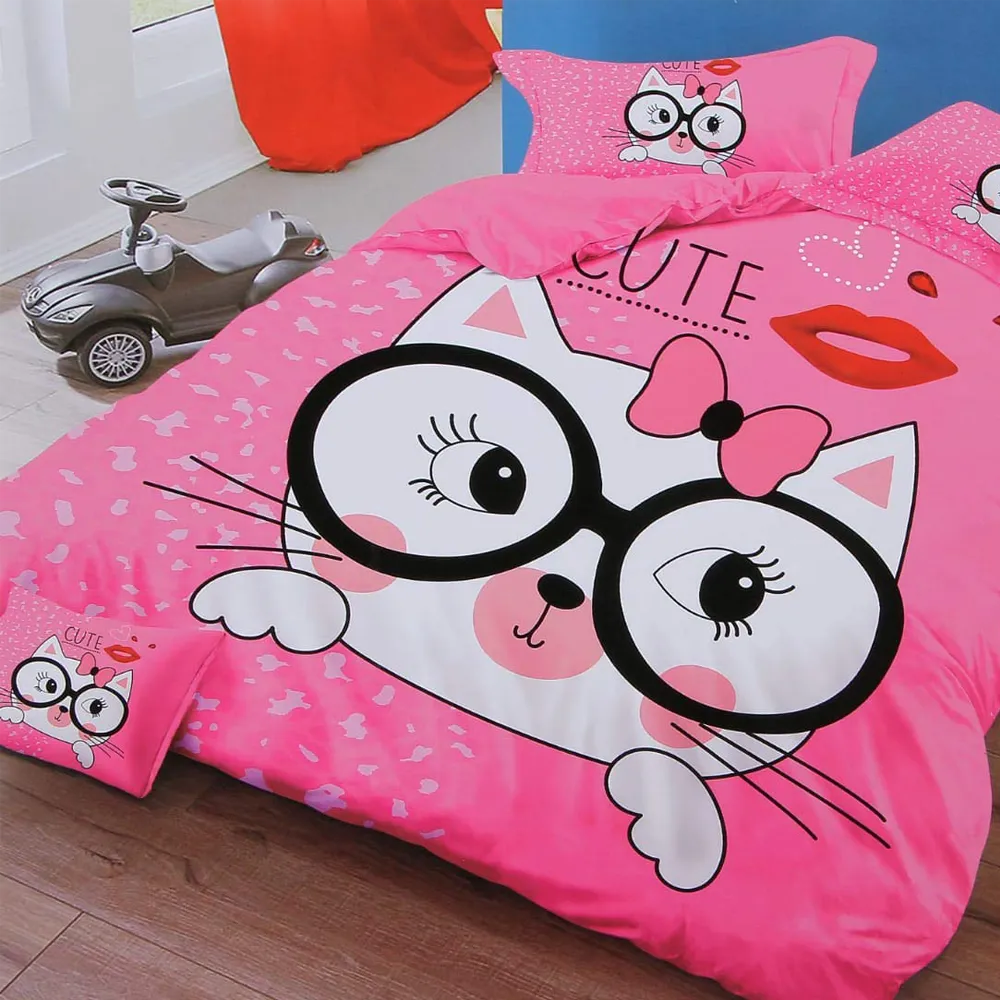 Hello Kitty Cartoon Double Bedsheet With 2 Pillow Covers (Pink)