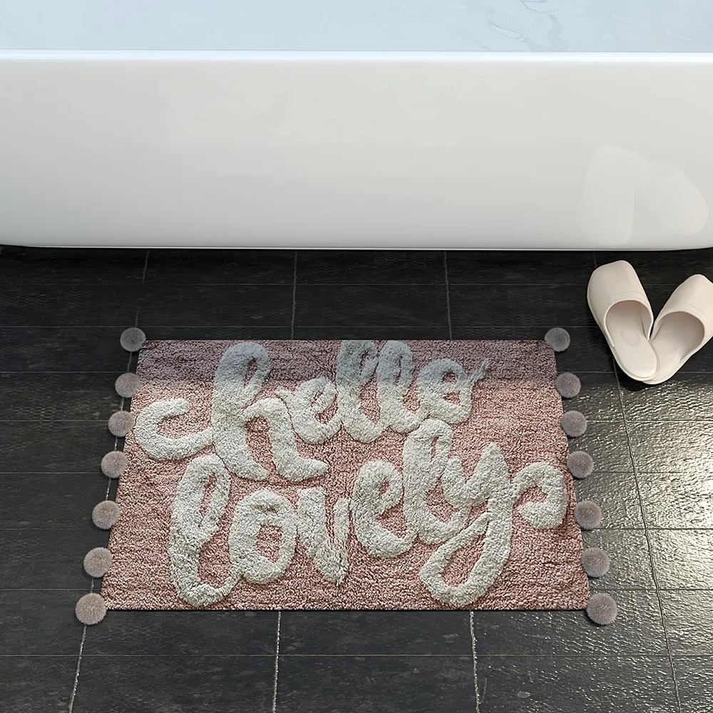 Hello Lovely Printed High Absorbent Pink Kids Bathmat