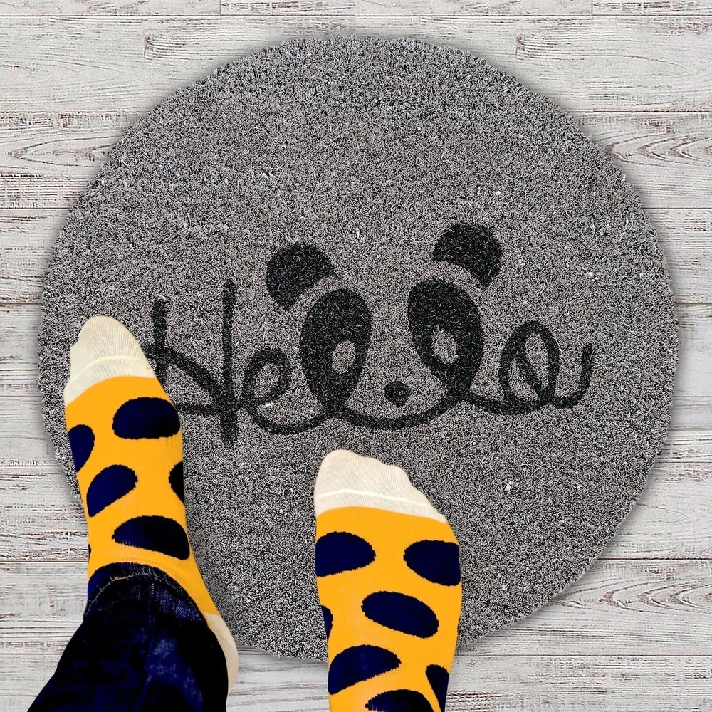 Hello Printed Grey Natural Coir Doormat
