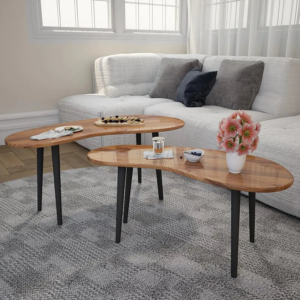 High-Quality Sheesham Wood Nesting Tables with Metal Base - Set of 2