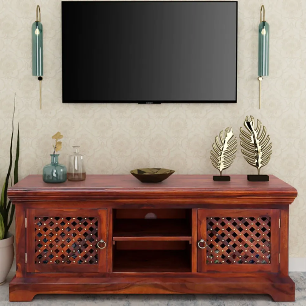High Utility Criss Cross Traditional Designer Sheesham Wood T.V Cabinet