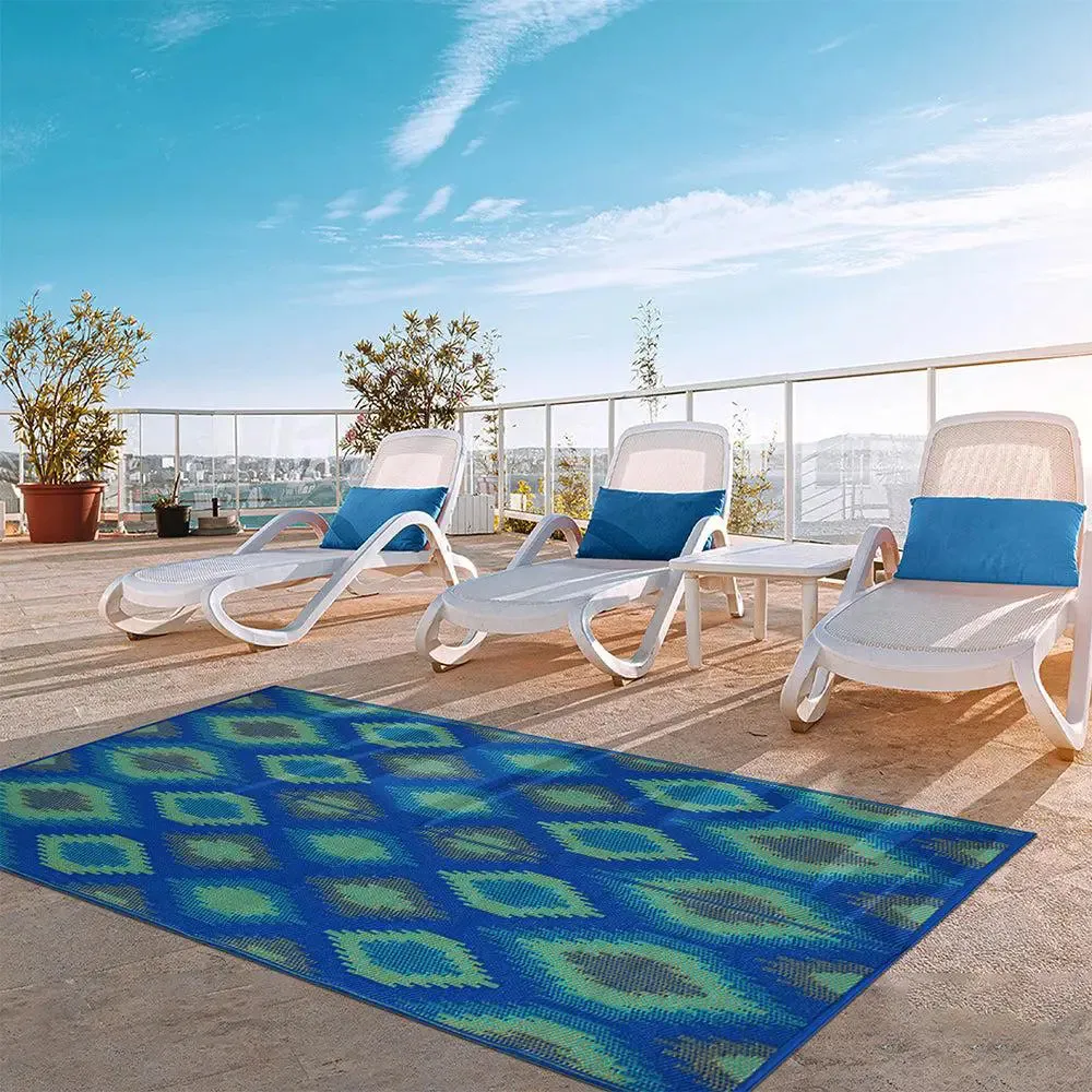 Ikkat Pattern Blue Big Floor Mat