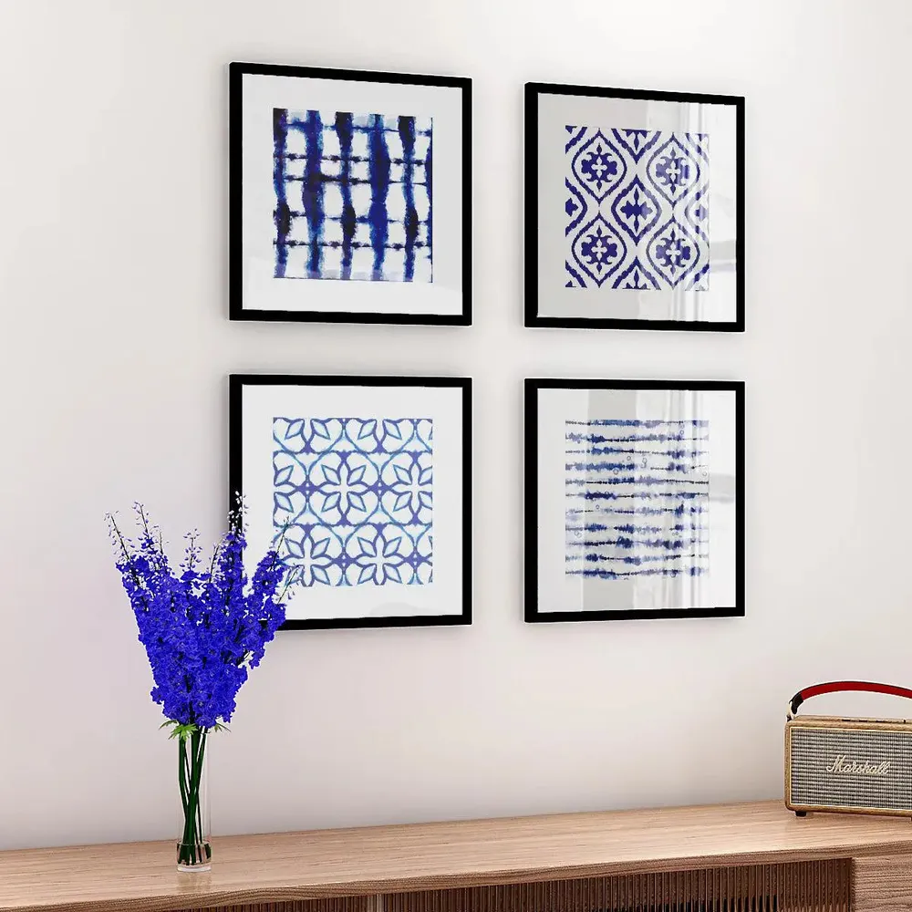 Indigo Textile Print Framed Wall Art Set of WallMantra - Main Image