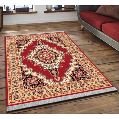 Intricate Moorish Designer Red Polyester Area Carpet