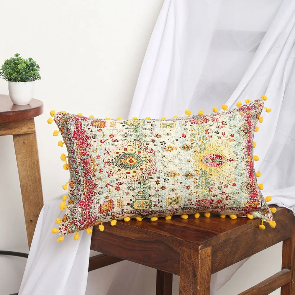Intricately Designed Hued Yellow 100% Cotton Cushion Cover Set Of 1