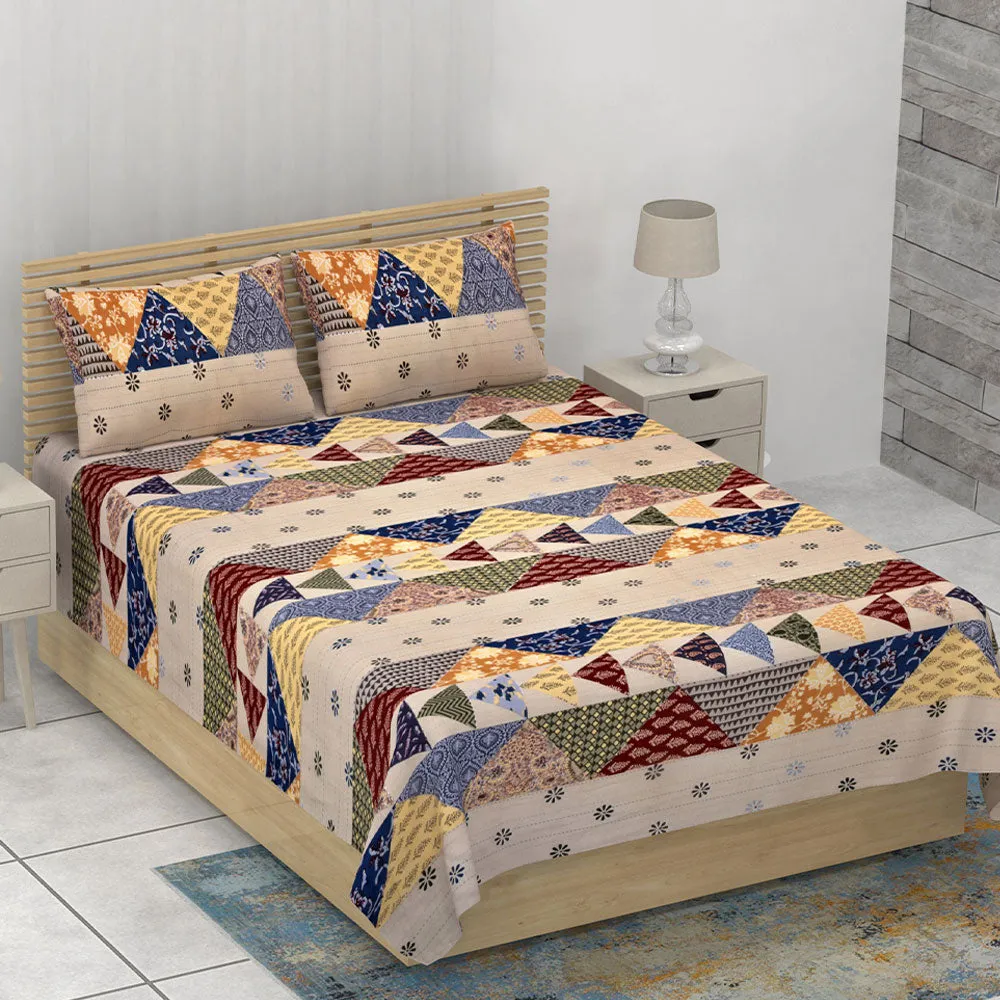 Jaipur Fabric Barmeri Pastel Twill Cotton Single Bedsheet With Two Pillow Cover