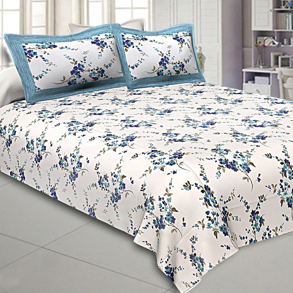 Jaipur Fabric Blue Orchids Pure Cotton Double Bedsheet