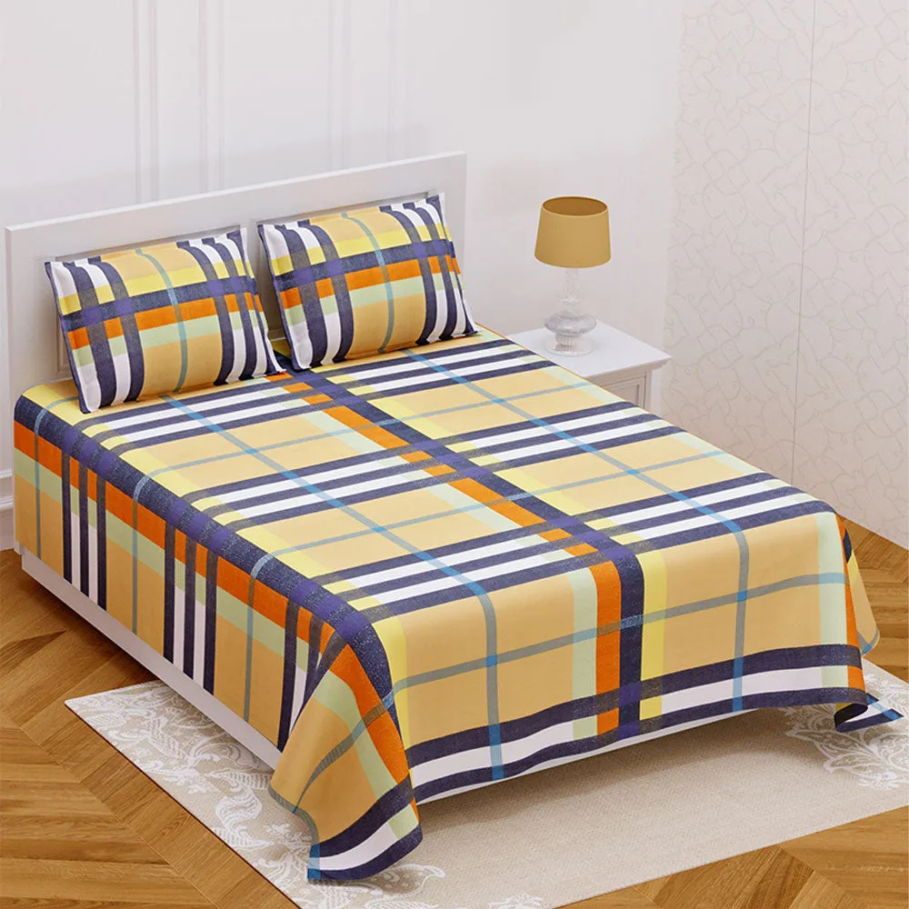 Jaipur Fabric Check Pattern Yellow Super Soft Double Bedsheet