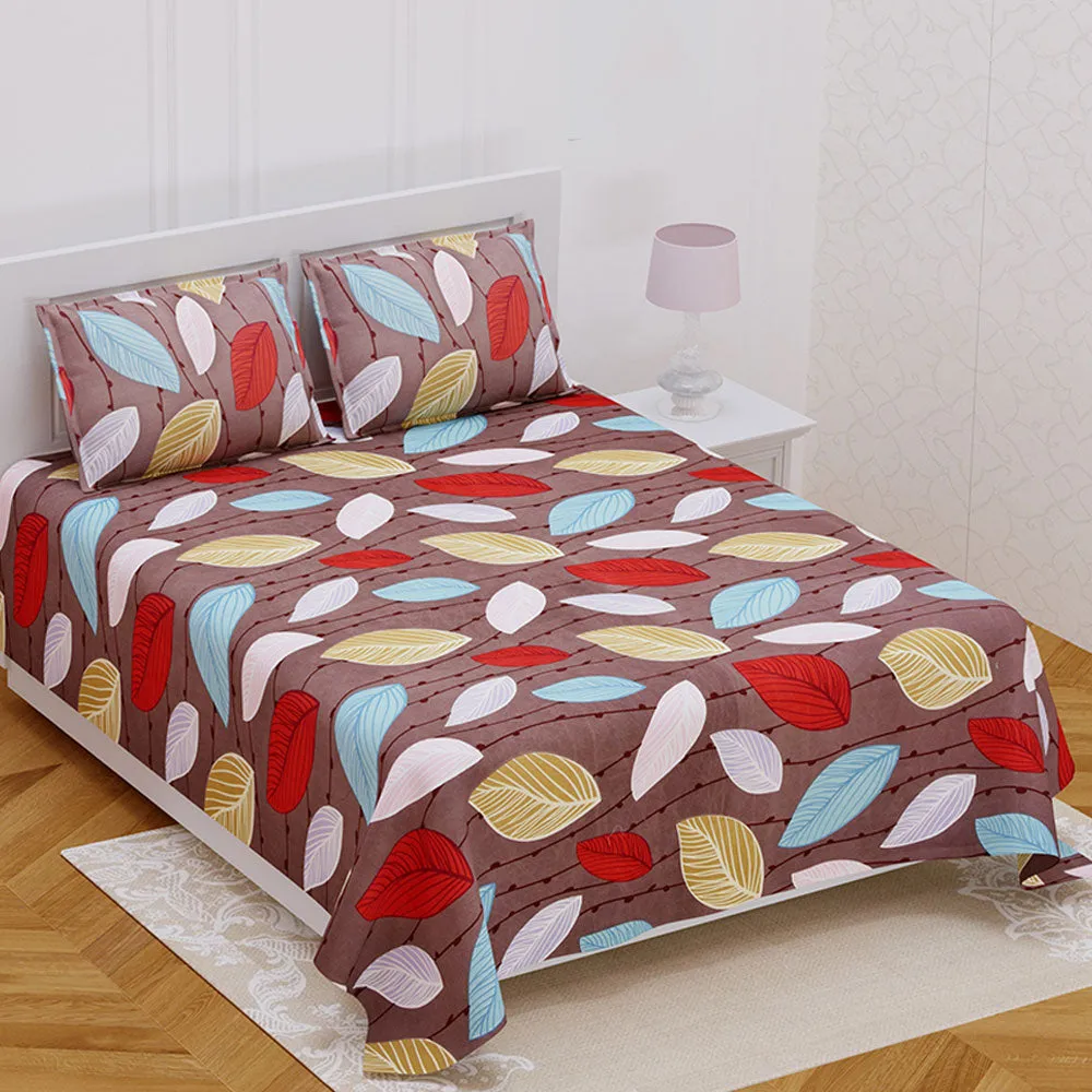 Jaipur Fabric Colorful Leaves Brown Super Soft Double Bedsheet