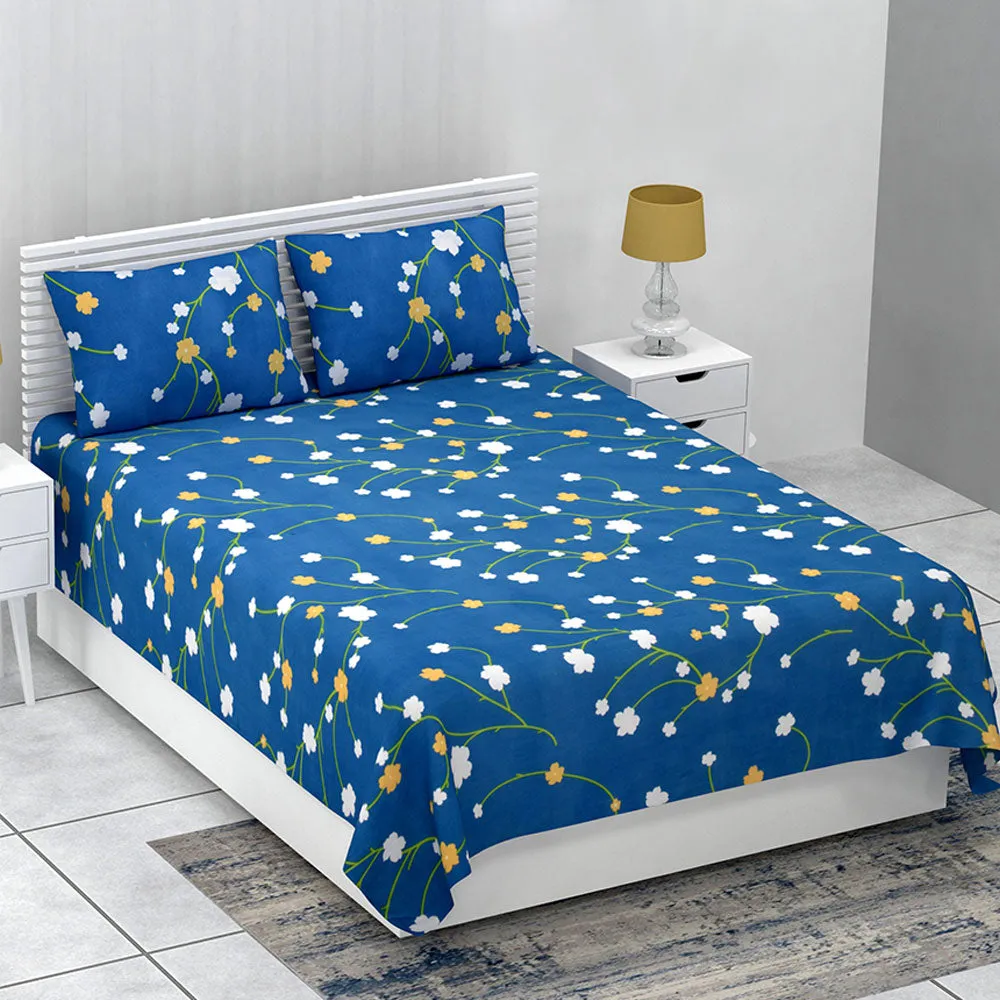 Jaipur Fabric Entangled Floral Sticks Blue Super Soft Double Bedsheet