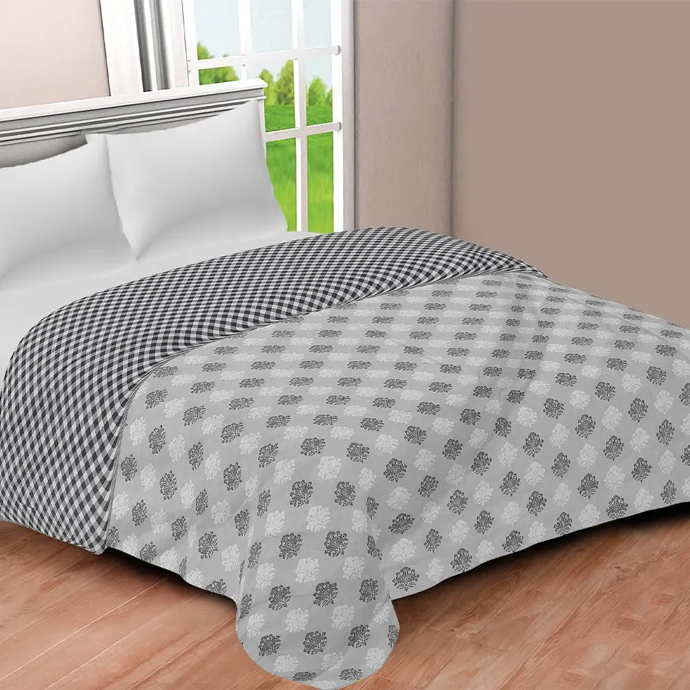 Jaipur Fabric Grey Ethnic Printed Pure Cotton Reversible Double Bed Summer Blanket