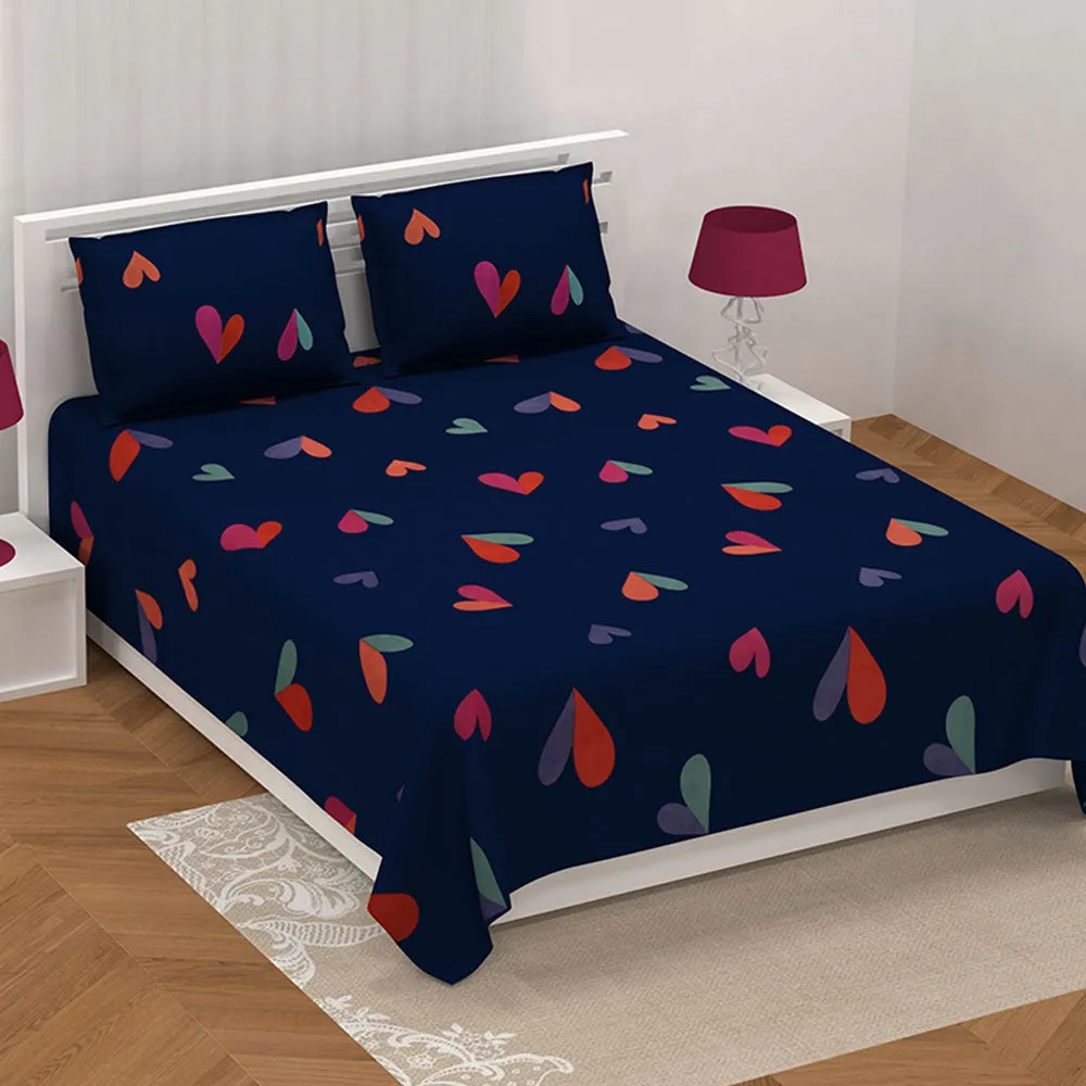 Jaipur Fabric Little Hearts Blue Super Soft Double Bedsheet