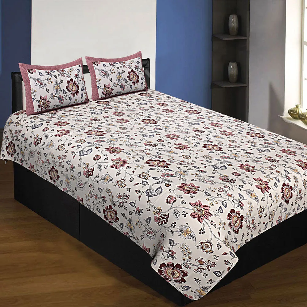 Jaipur Fabric Pink Floral Motif Cotton Single Bedsheet
