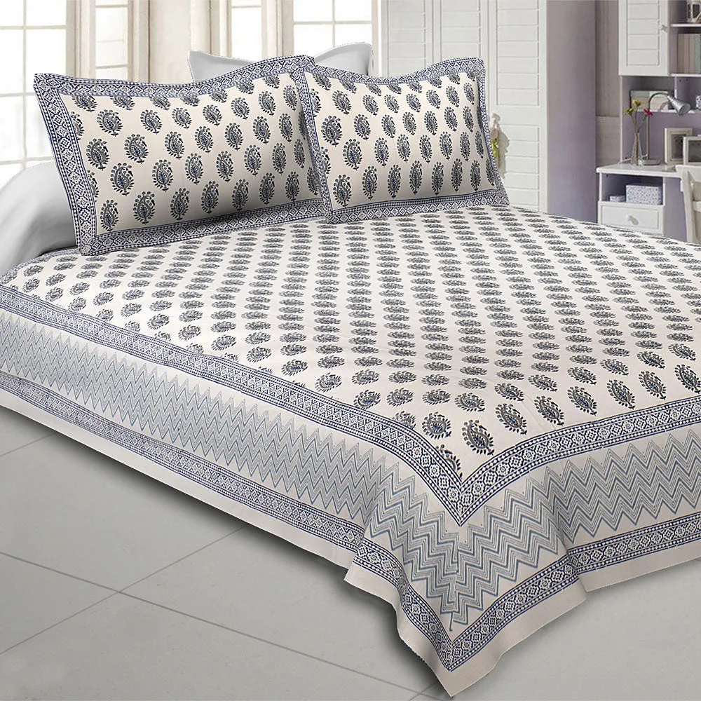 Jaipur Fabric Playful Paisley Hand Block Print Cotton Double Bedsheet