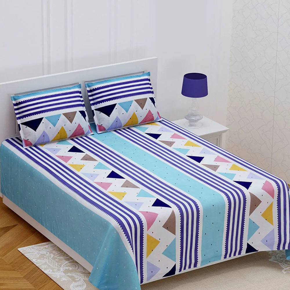 Jaipur Fabric Playful Triangles In Shades Of Blue Super Soft Polymix Double Bedsheet