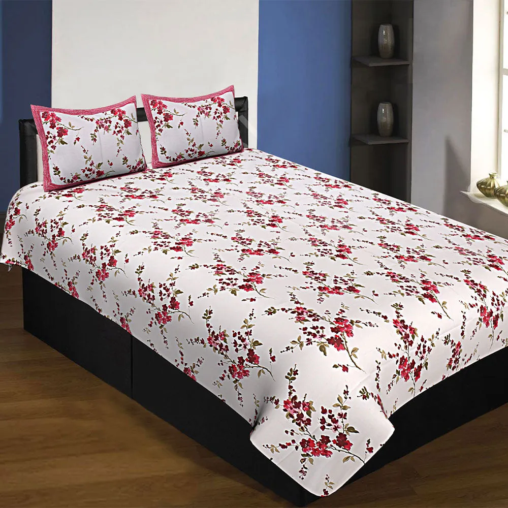 Jaipur Fabric Red Motif Floral Print Cotton Single Bedsheet