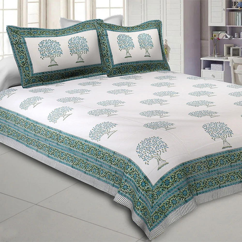 Jaipur Fabric Sacred Banyan Tree Pink Hand Block Print Cotton Double Bedsheet