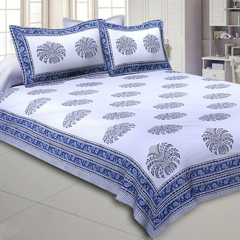 Jaipur Fabric The Blue Pumpkin Hand Block Print Cotton Double Bedsheet