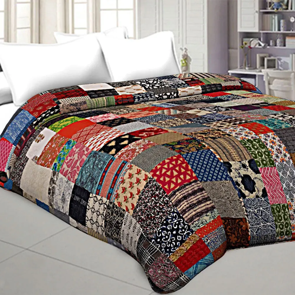 Jaipur Fabric Traditional Patchwork Quilted Pure Cotton Double Bed Summer Blanket