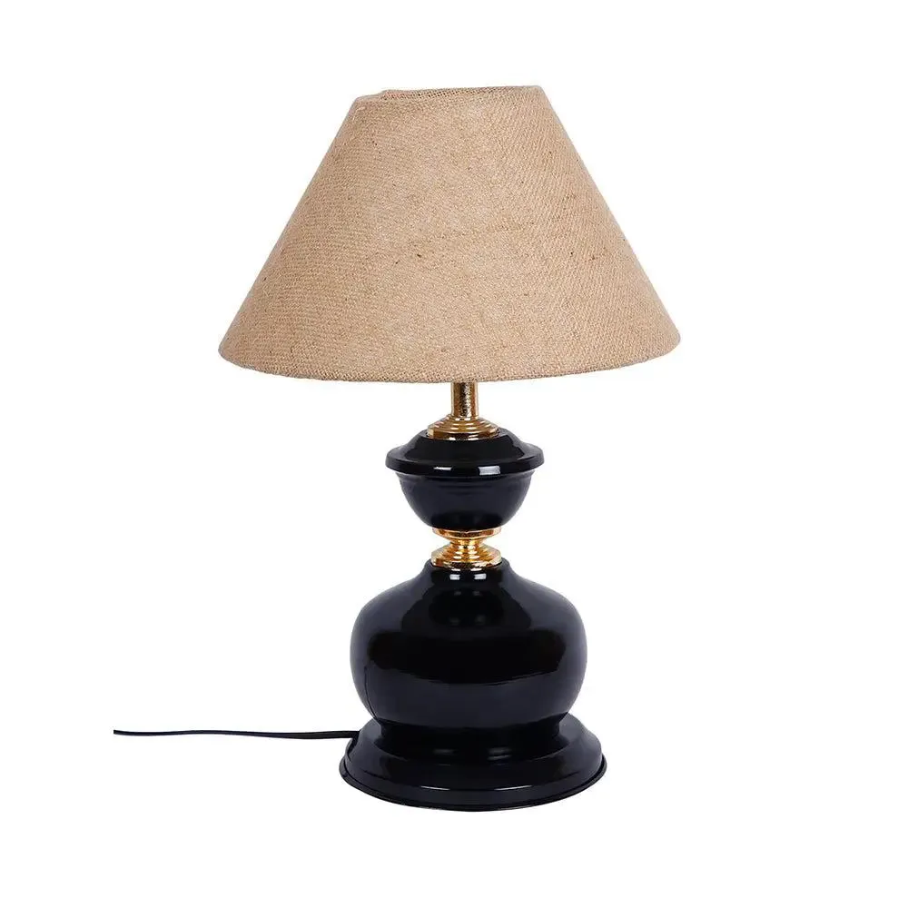 Jute Beige Table Lamp with Solid Black Base Single Piece WallMantra