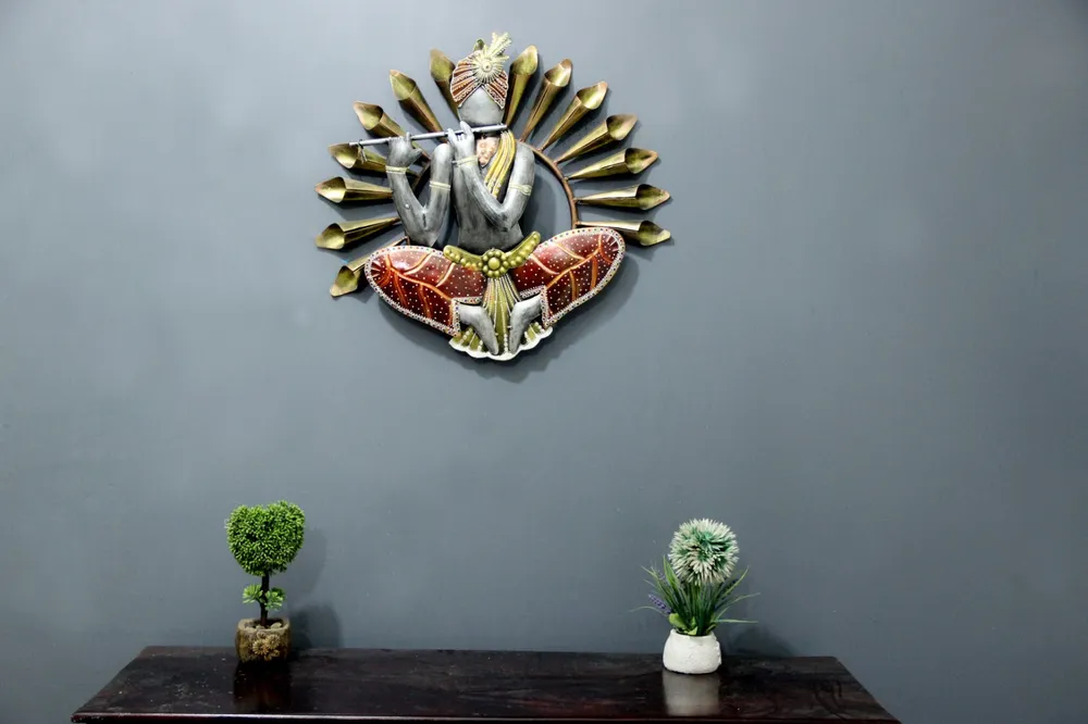 Krishna Inspired Metal Wall Decor for Living Area
