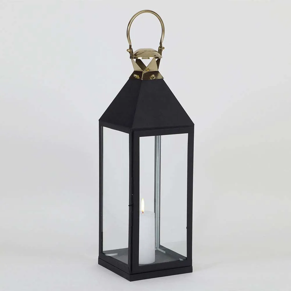 Large Black Lined Decorative Candle Lantern