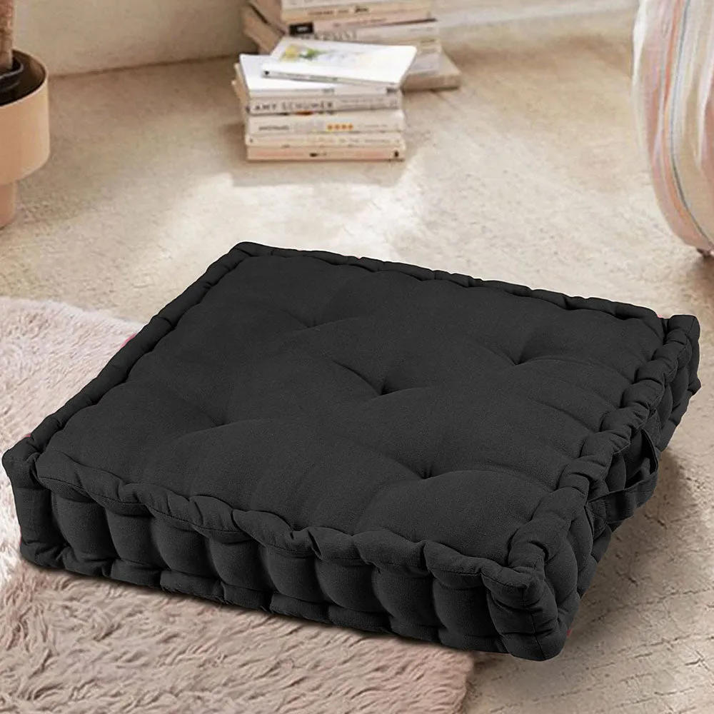 Large Black Plush Cotton Floor Cushion Matlas With Handle