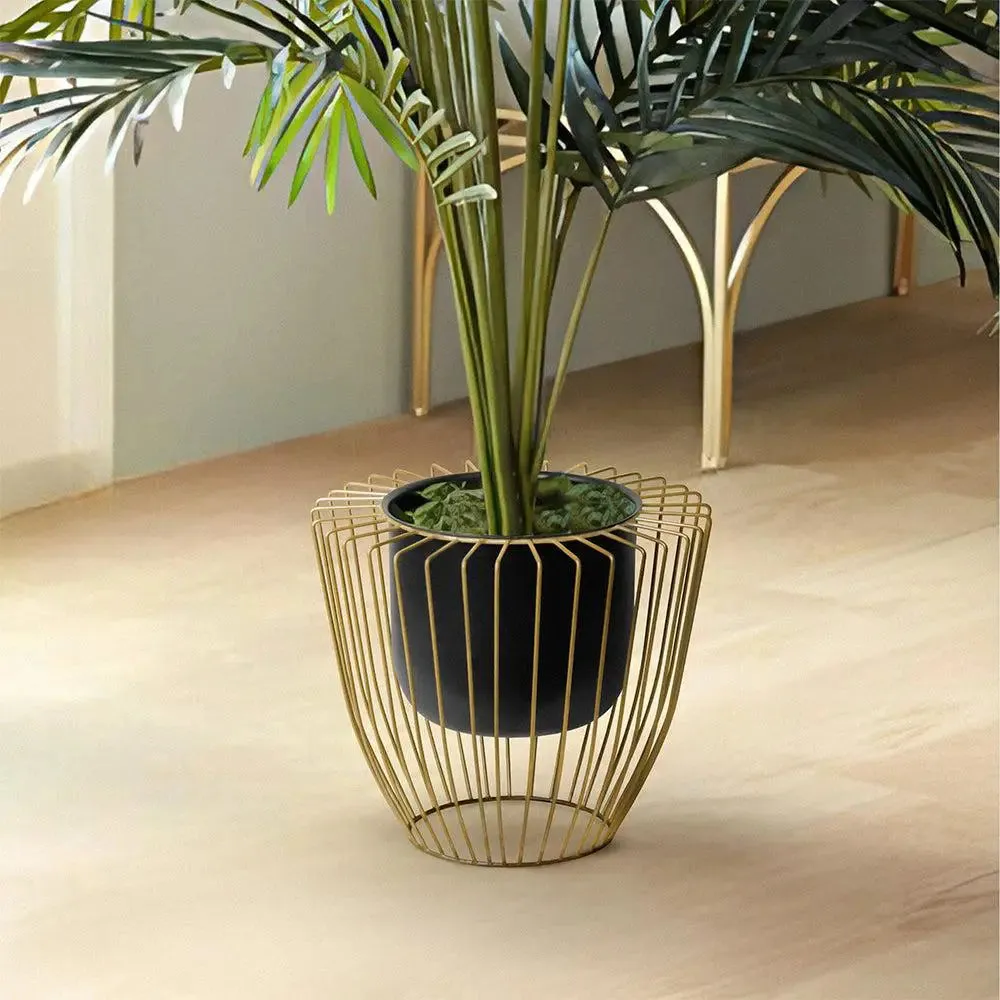 Large Metallic Gold Decorative Wire Planter Pot with Stand