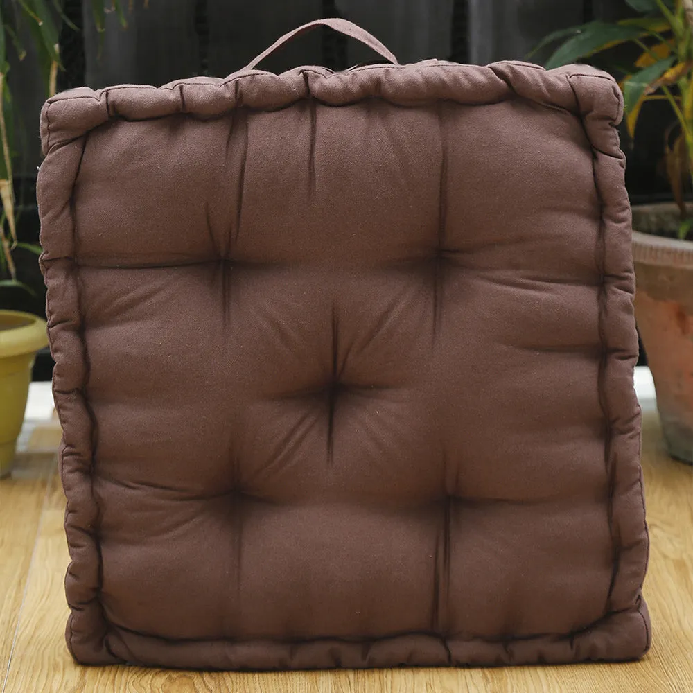 Large Teakwood Brown Plush Cotton Floor Cushion Matlas With Handle