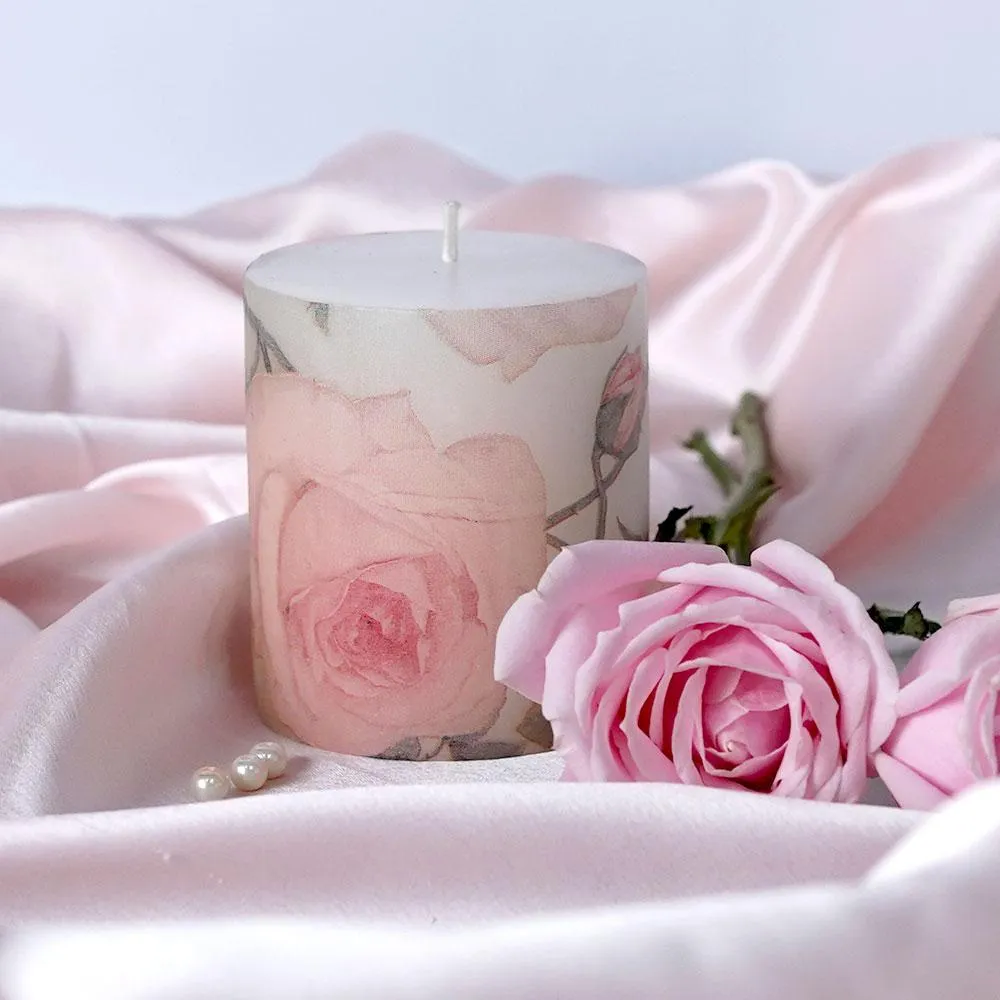 Lavender & Vanilla Pink Floral Designer Scented Pillar Candle- 2.7 X 3 in