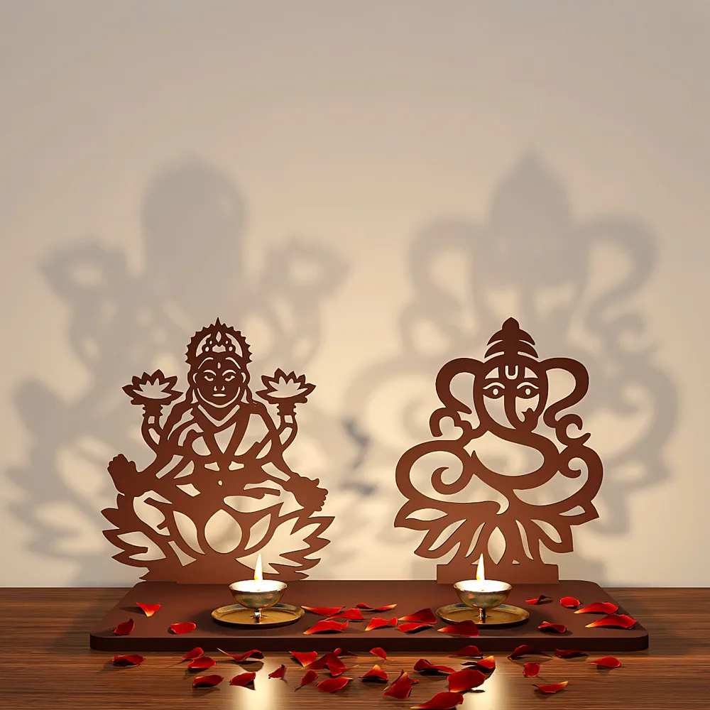 Laxmi & Ganesh Shadow Tea Light Holder