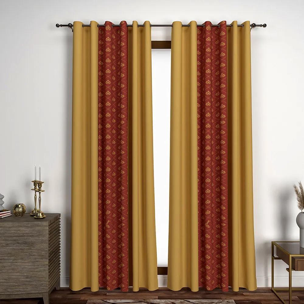 Layered Yellow & Brick Red Designer Window Curtain