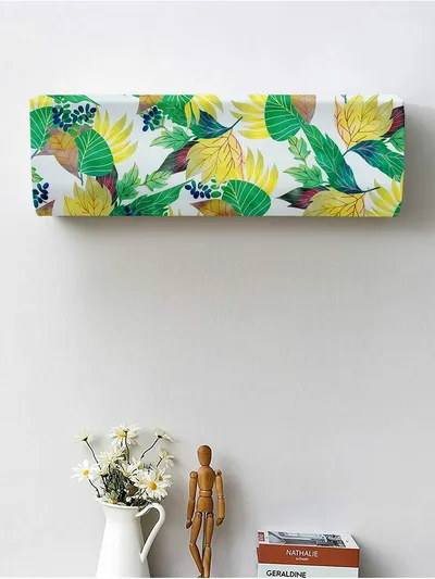 Leaf Printed Green & Yellow Split Ac Cover