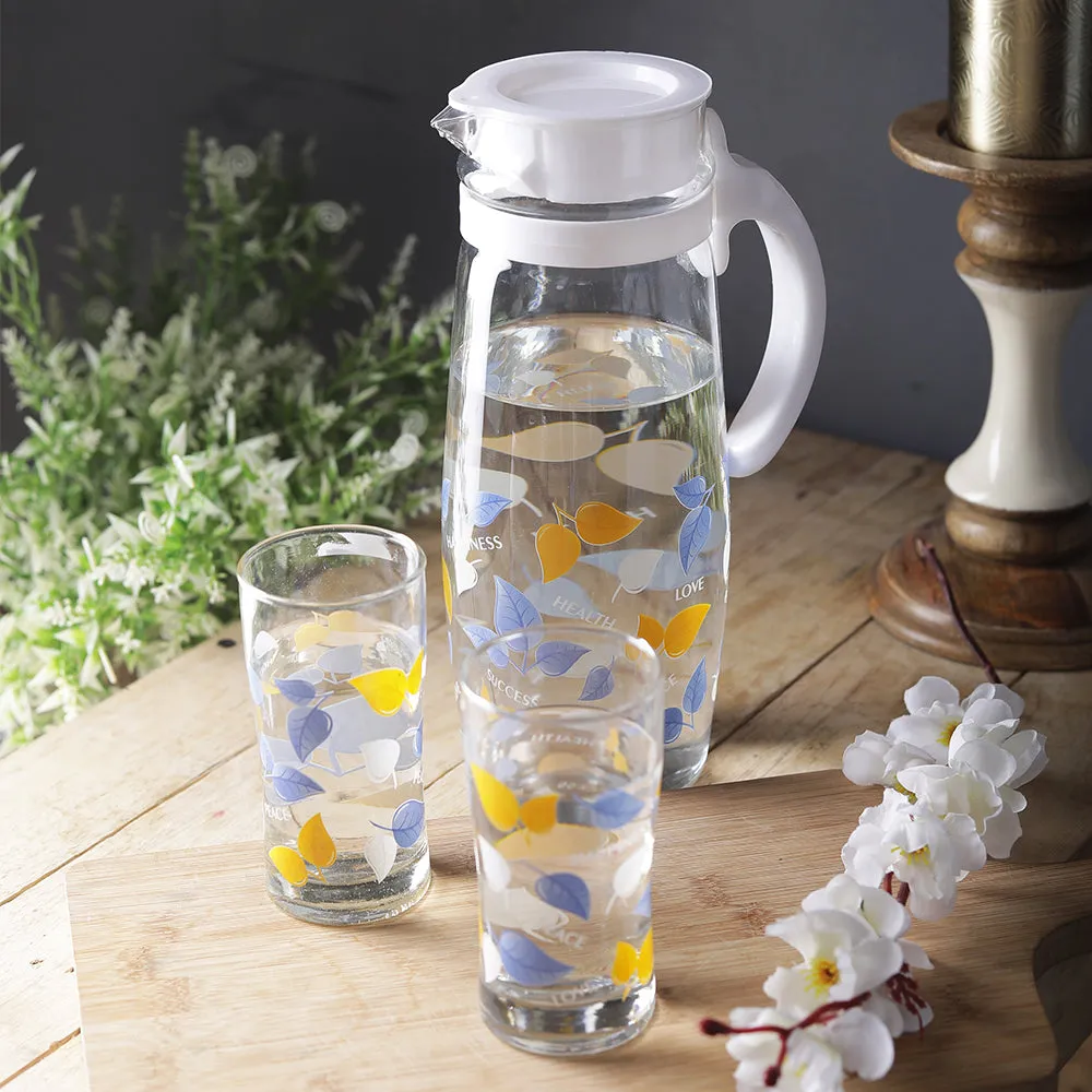 Leafy Designed Glass Jug With 6 Juice Glasses