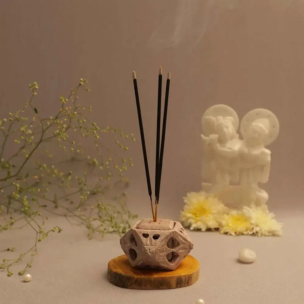 Light Brown Intricately-Designed Marble Soapstone Incense Stick Holder