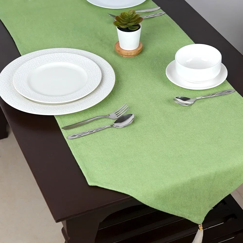 Light Green Jute Canvas Table Runner