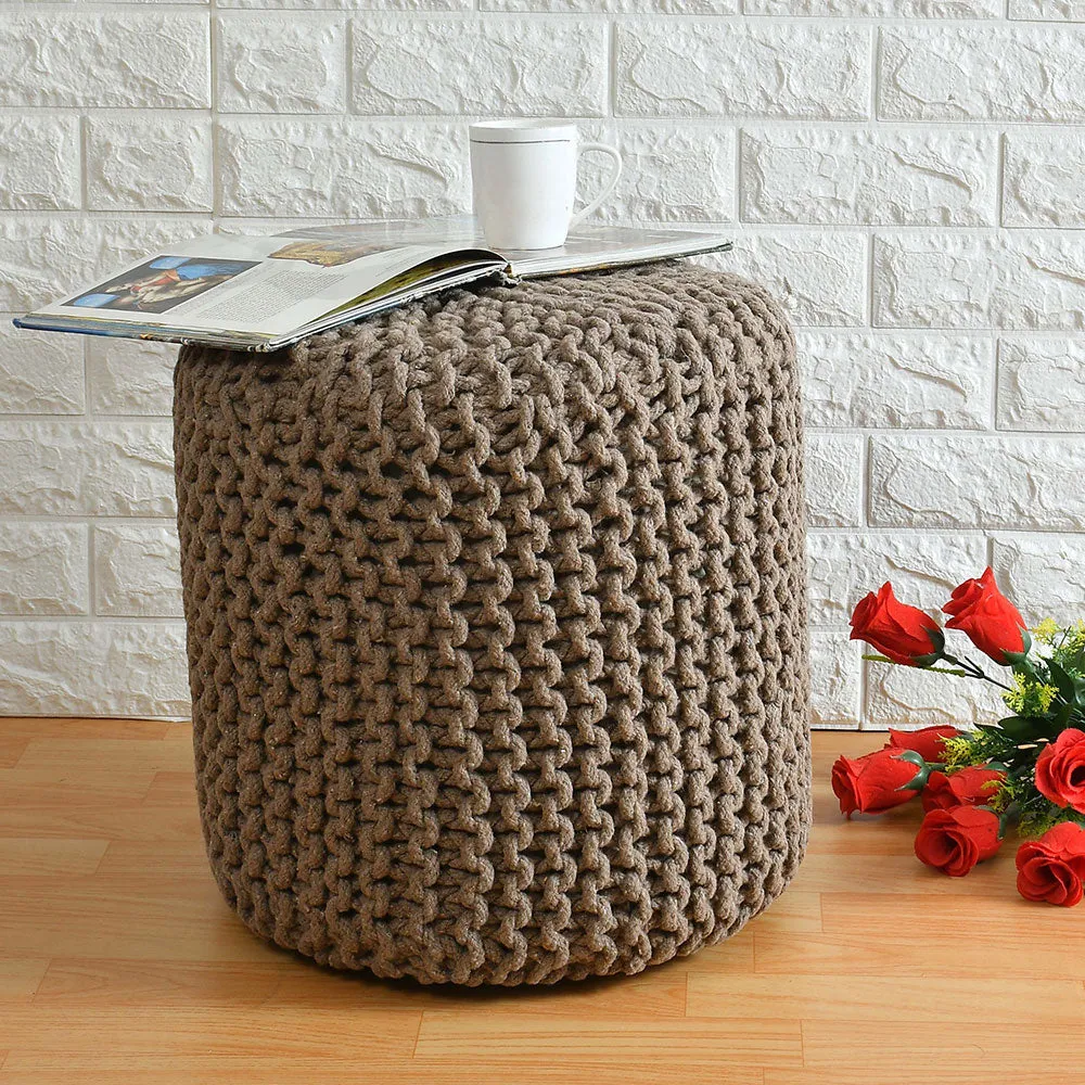 Light Mouse Solid Cotton Knitted Pouffe