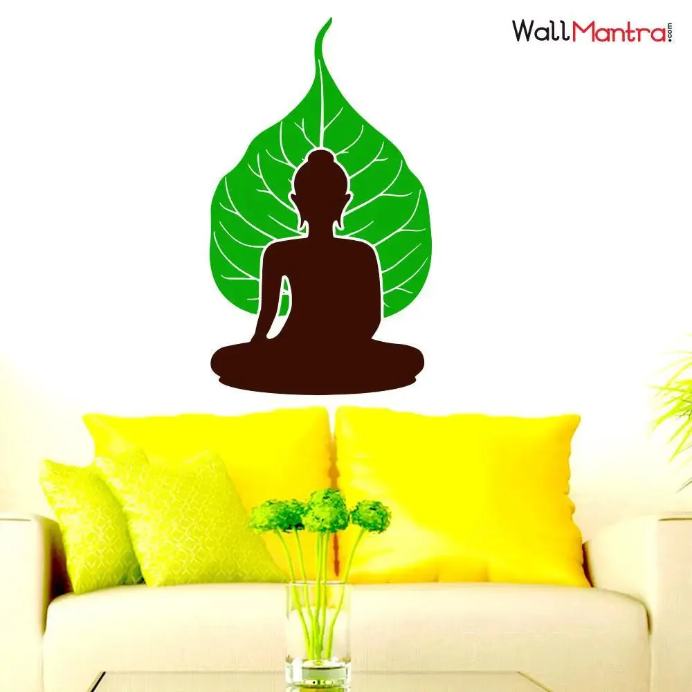 Lord Gautam Buddha With Leaf  Wall Sticker And Decal
