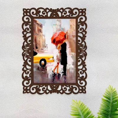 Love Couple in Rainy Day Canvas Print in Decorative Frame