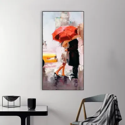 Love Couple in Rainy Day Canvas Printed Wall Painting
