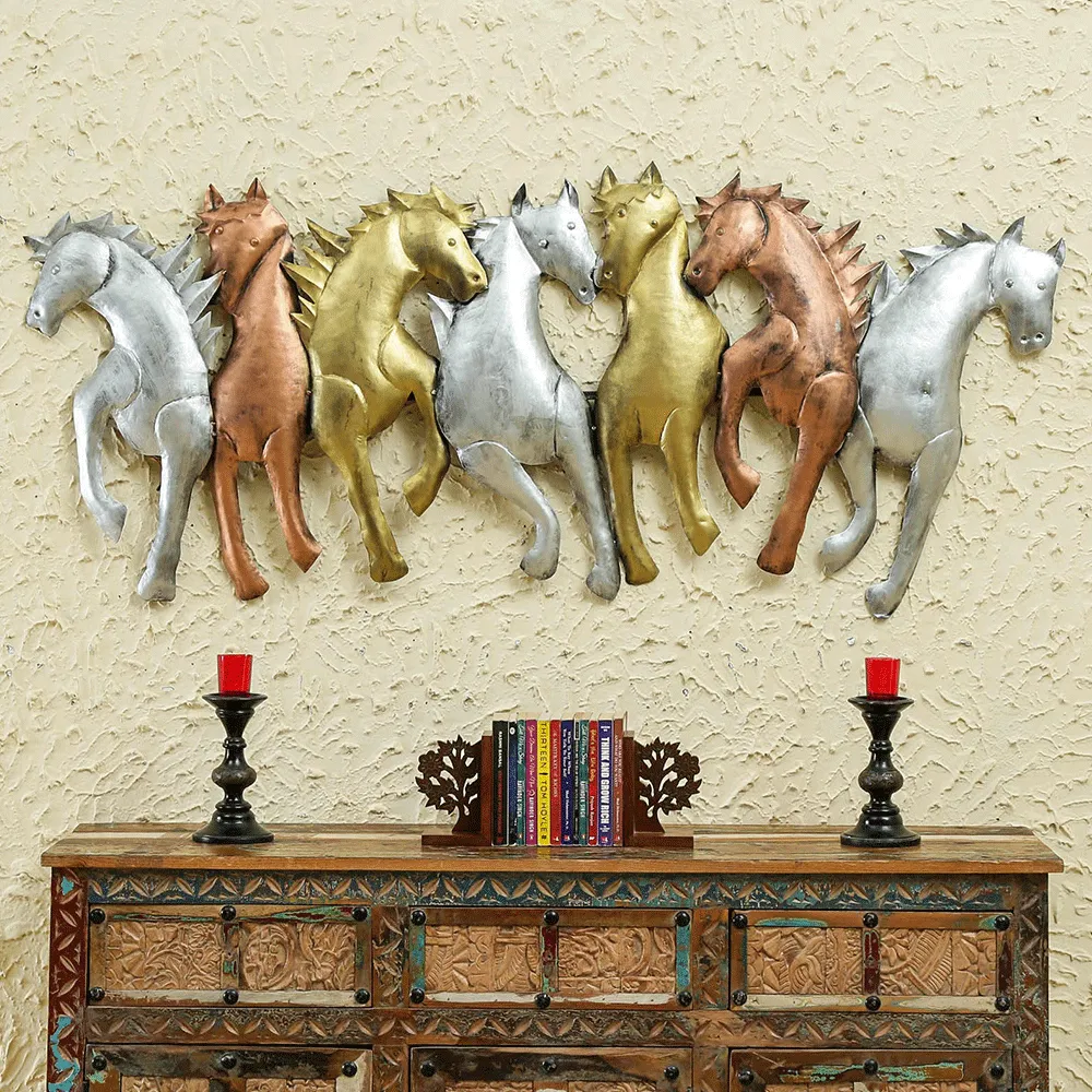 Luck Of 7 Horses Metal Wall Art With Led