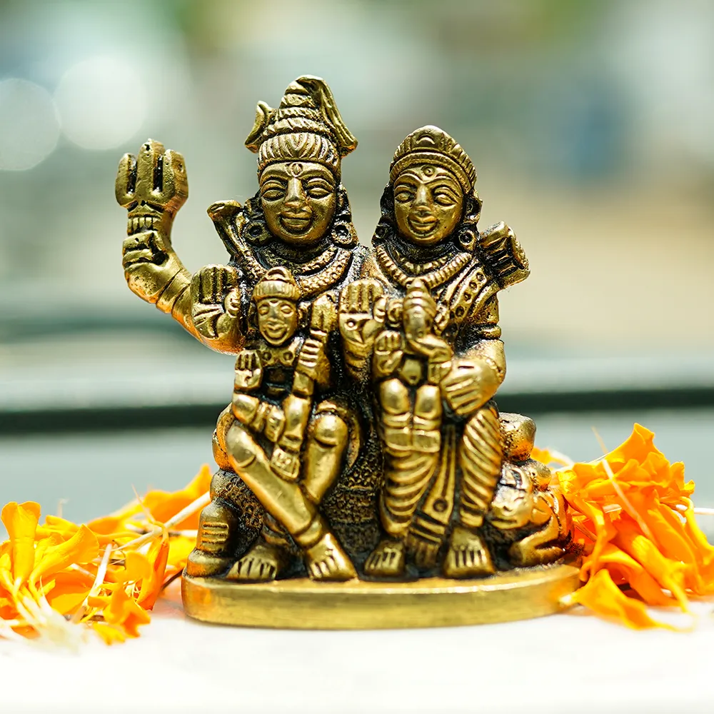 Lucky Brass Handmade Shiv Parvati Parivar Multiuse Sitting Idol Showpiece