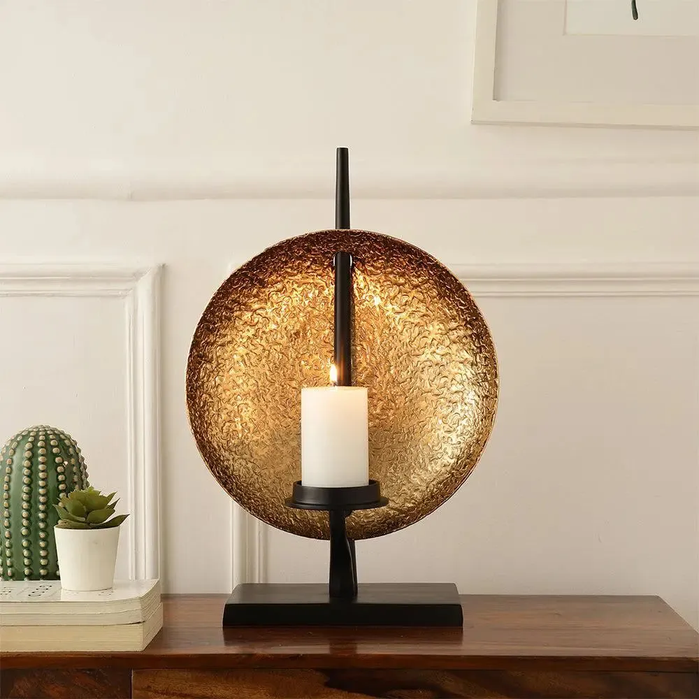 Luminous Disc Candle Holder in gold and Black Finish
