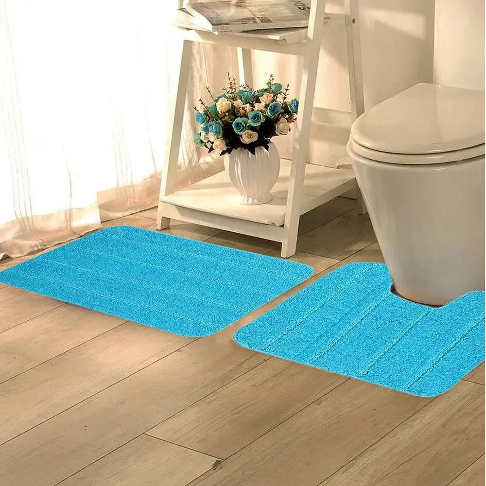 Lushomes Anti-Slip Microfiber Polyester Turquoise XL Bath Mat Set