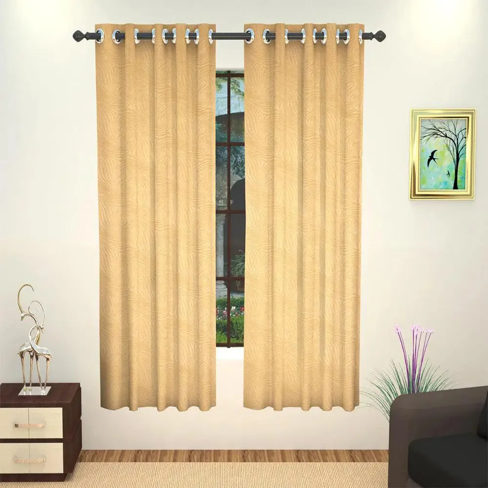 Lushomes Beige Polyester Embossed Blackout Window Curtain