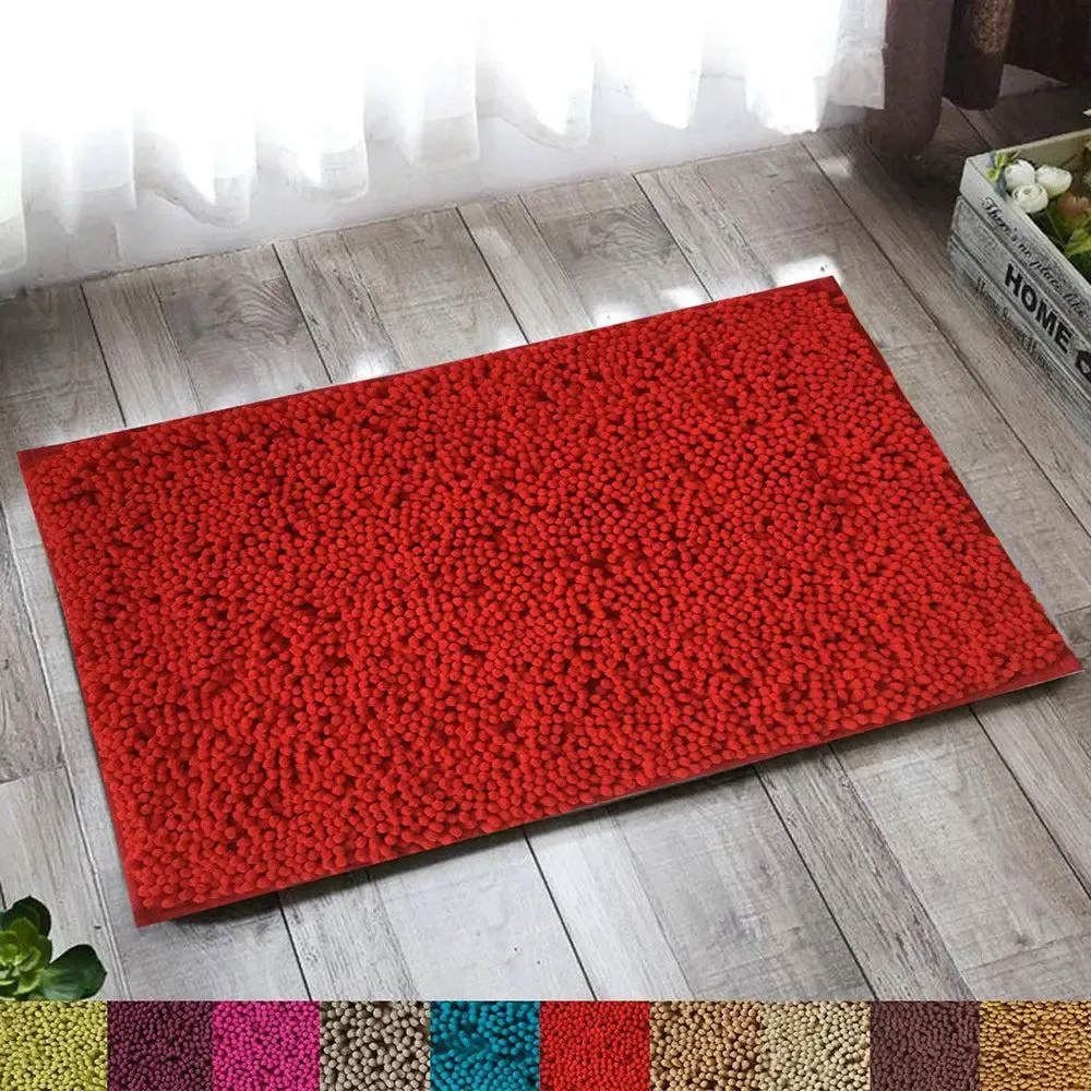 Lushomes Bright Red High-Pile Microfiber Bathroom Mat