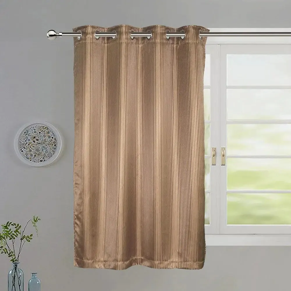 Lushomes Brown Satin Striped Blackout Window Curtain