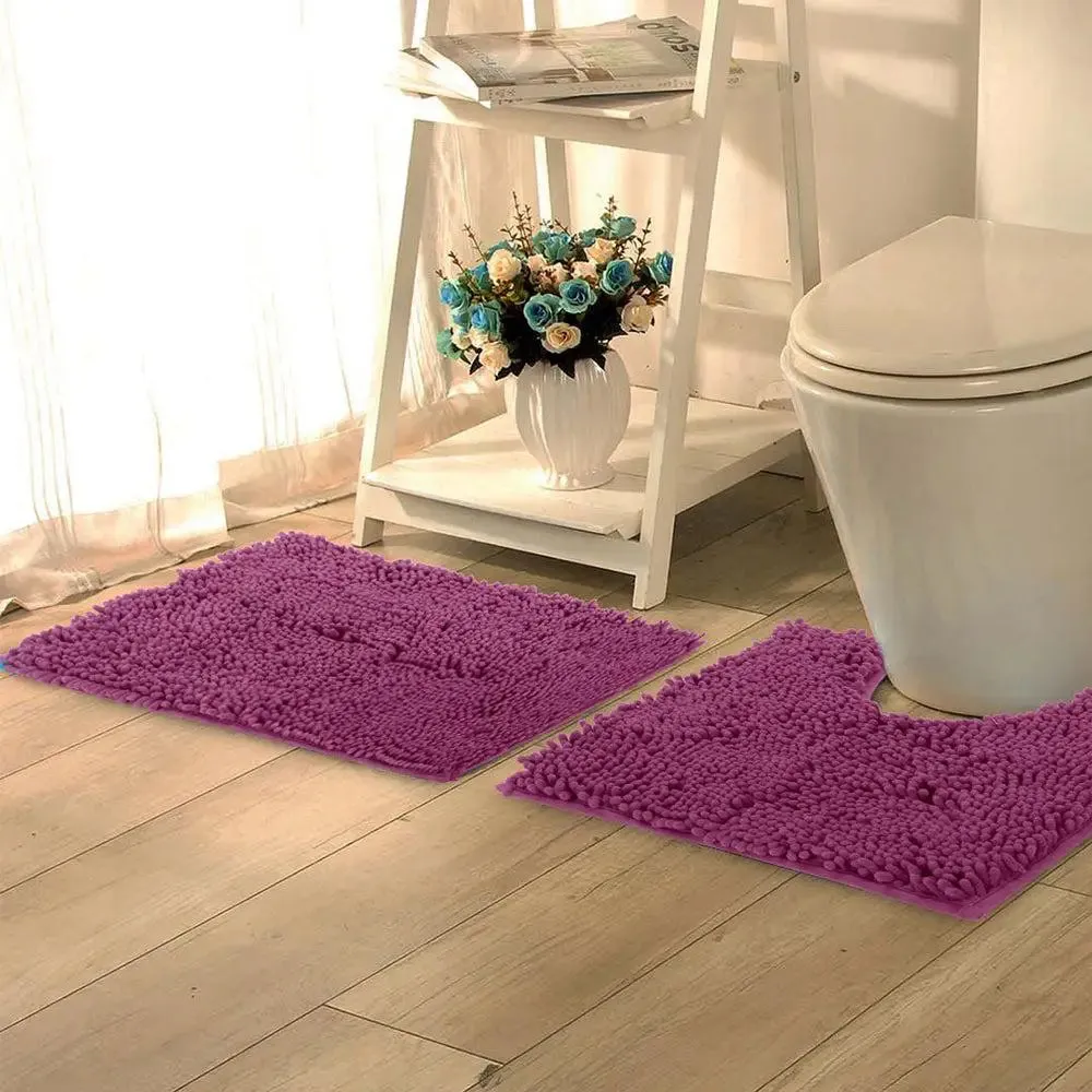 Lushomes Chenille Amethyst High Pile Microfiber Bathroom Rug Set